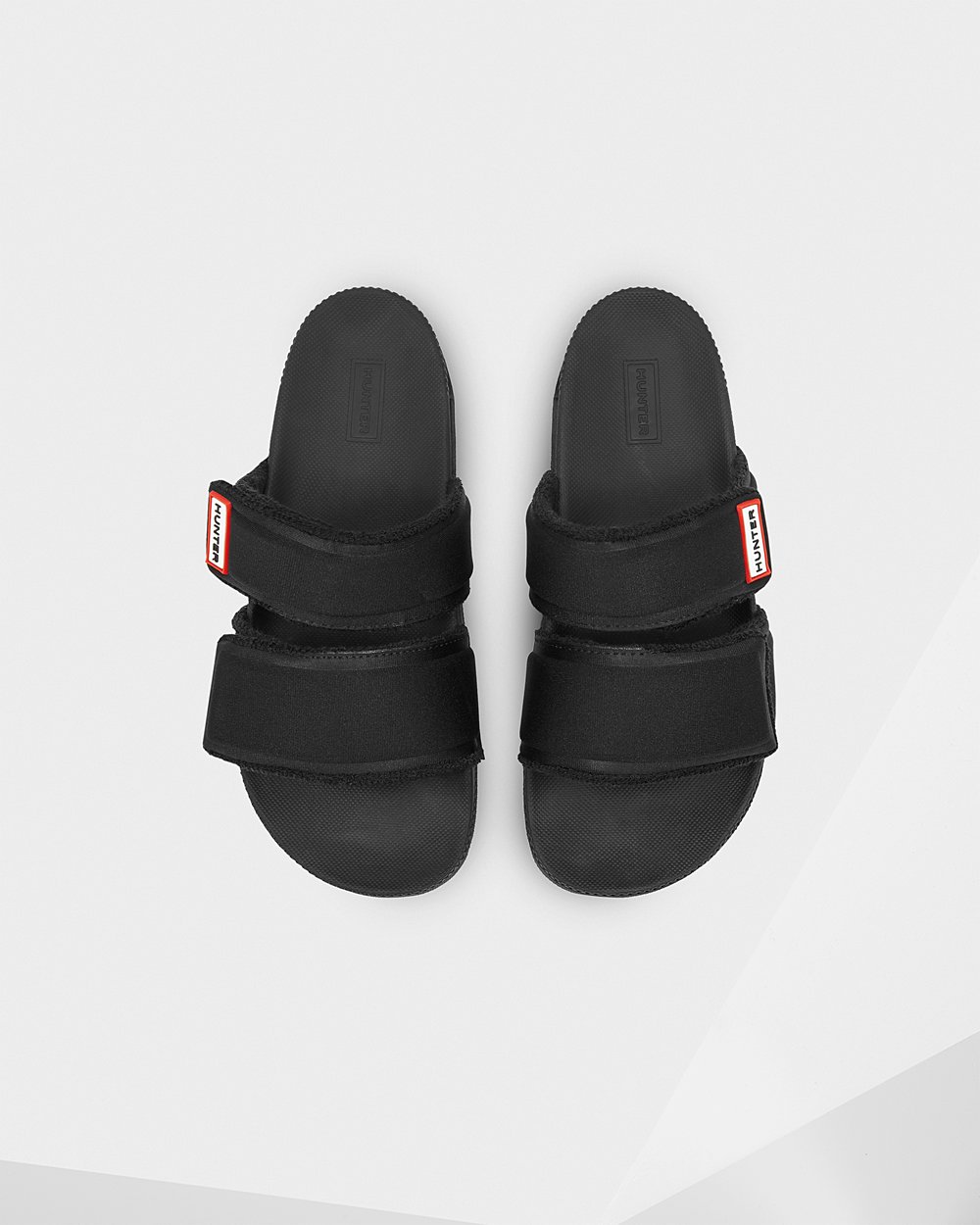 Hunter Ženske Slides Crne Original Double Strap Hrvatska 2497-EMOYA